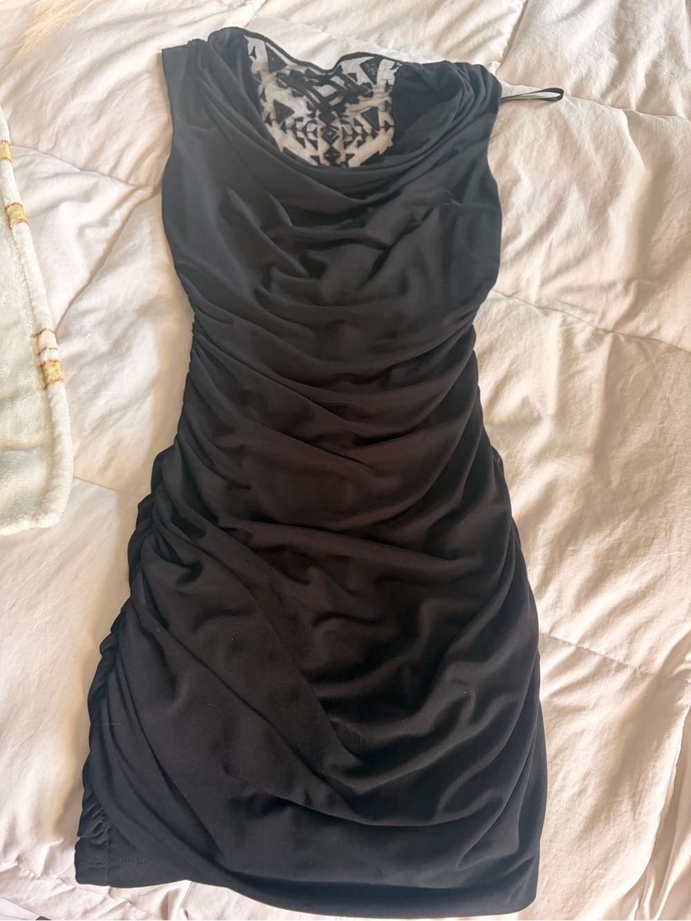 by & by Black Ruched Cowl Neck Mini Dress